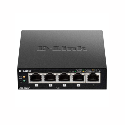 D-Link PoE Switch, 5 Port Ethernet Gigabit Unmanaged Desktop Switch with 4 PoE Ports 60W Budget (DGS-1005P), Black