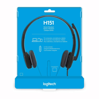 Logitech H151 Wired Headset, Stereo Headphones With Rotating Noise Cancelling Microphone, 3.5 mm Audio Jack, In Line Controls, Pc/Mac/Laptop/Tablet/Smartphone Black, 981-000589, S,M,L