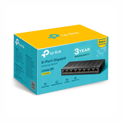 TP-Link LS1008G 8-Port Desktop/Wallmount Gigabit Ethernet Switch/Hub, Ethernet Splitter, Plug & Play, Desktop, Plastic Case