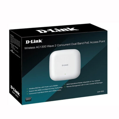 D-Link DAP-2610 Indoor PoE WiFi AC1300 Wave2 MU-MIMO Dual Band Access Point (bis zu 1300 Mbps kombiniert, 100/1000 Mbps Gigabit Port mit IEEE 802.3af PoE, WPA2 Enterprise, RADIUS, Nuclias Connect)