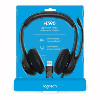 Logitech H390 Wired Headset for PC/Laptop, Stereo Headphones with Noise Cancelling Microphone, USB-A, In-Line Controls, Works Chromebook – Black
